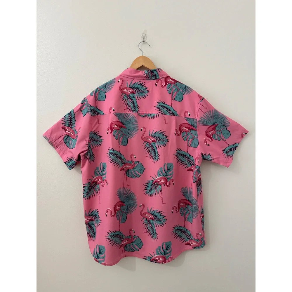 Hurley‎ Flamingo Tropical Button Up Shirt Men's XXL Pink Hawaiian Collar Beach